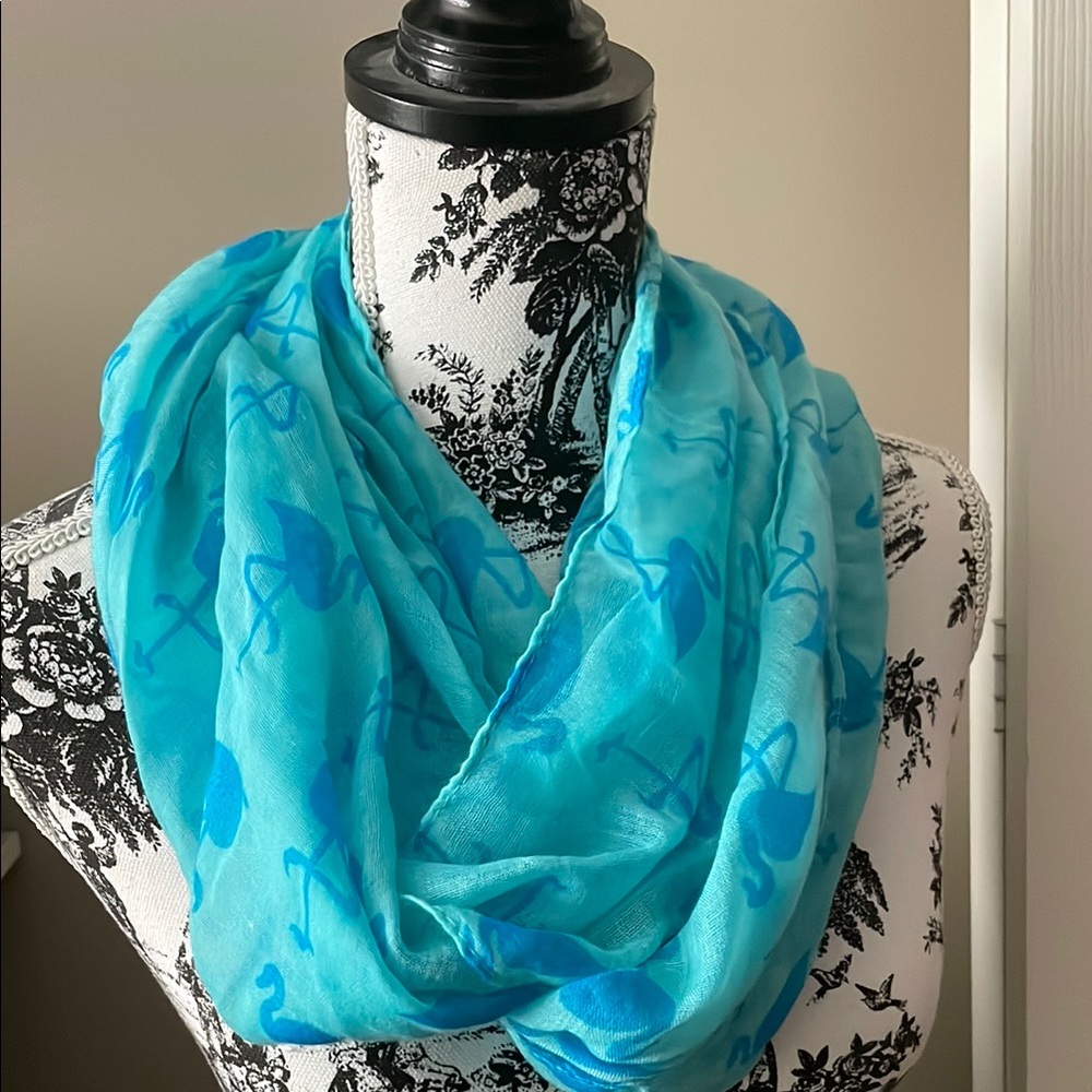 Y2K Infinity scarf blue with flamingo pattern 🦩